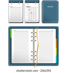 Calendar and notebook - open and closed