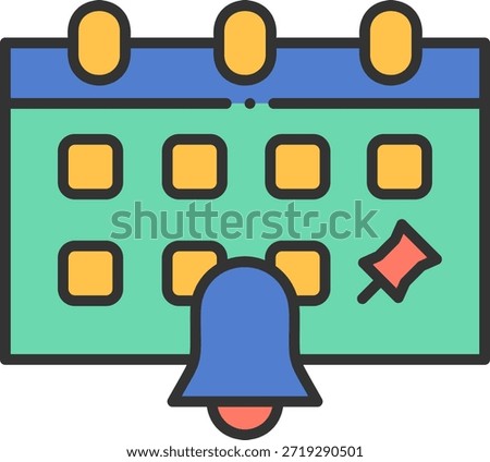 Calendar with Notification Bell and Push Pin Icon