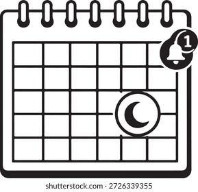 Calendário com notificação e lembrete de lua para agenda de evento da noite isolado no fundo branco