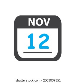 calendar - Nov 12 icon illustration, November flat vector design