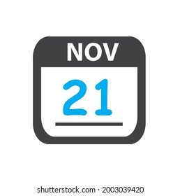 calendar - Nov 21 icon illustration, November flat vector design
