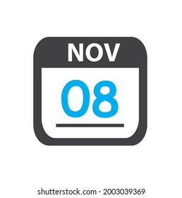 calendar - Nov 8 icon illustration, November flat vector design
