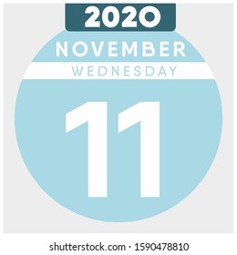 Calendar, November 11th, 2020. Blue color