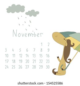 Calendar for November 2014. Calendar with the symbol of the eastern horoscope. Year of the Horse.