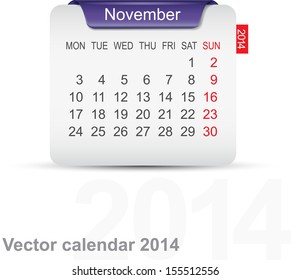 Calendar November 2014. Vector.