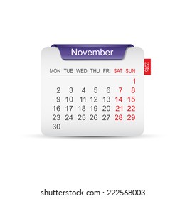 Calendar November 2015. Vector illustration