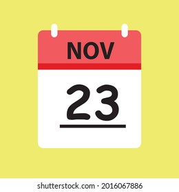 Calendar - November 23 icon illustration isolated vector sign symbol flat design red and white