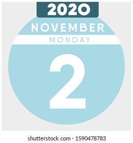 Calendar, November 2nd, 2020. Blue color
