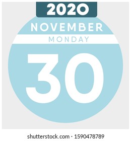Calendar, November 30th, 2020. Blue color