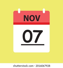 Calendar - November 7 icon illustration isolated vector sign symbol flat design red and white