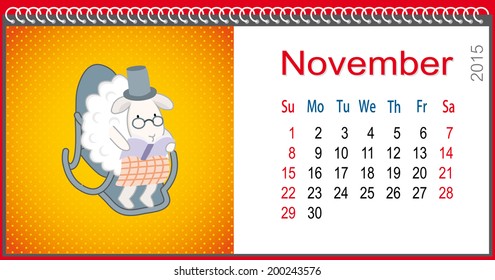 Calendar for November and lamb reading a book