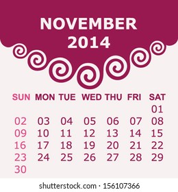 Calendar of November with spiral design - vector illustration