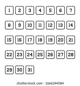 Calendar number 1-31 flat icon on white background. Vector Illustration. 