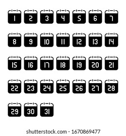 Calendar number 1-31 flat icon on white background. Vector Illustration. 