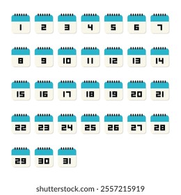 Calendar number 1-31 flat icon on white background. Vector Illustration. 