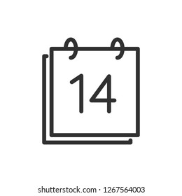 calendar with the number 14. linear icon. Line with editable stroke
