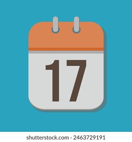 Calendar with number 17 in orange, white and brown in minimalist tones, with blue bakcground