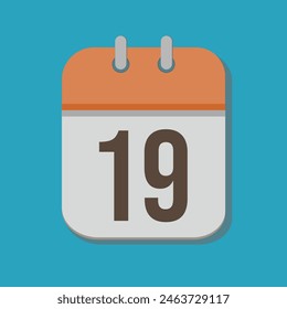 Calendar with number 19 in orange, white and brown in minimalist tones, with blue bakcground