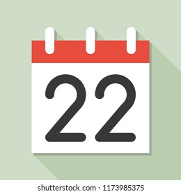 calendar and number 22, calendar icon set, flat design vector with long shadow