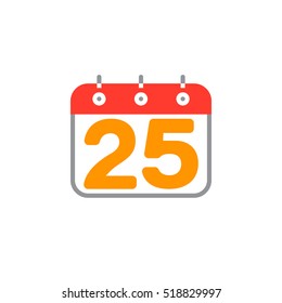 Calendar with number 25 icon vector, filled flat sign, solid colorful pictogram isolated on white, logo illustration