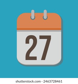 Calendar with number 27 in orange, white and brown in minimalist tones, with blue bakcground