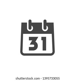 Calendar with Number 31 Icon. Date of Meeting, thirty-one December, New Year Black Glyph Label. Ttimetable, Time Management Concept. Vector Illustration Isolated for Web and App in Flat Style