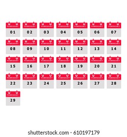 calendar number for February month template illustrator icon vector design set