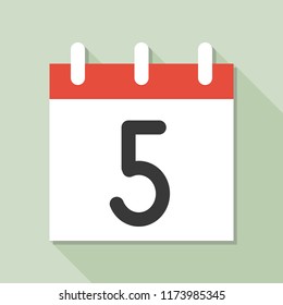 calendar and number five, calendar icon set, flat design vector with long shadow