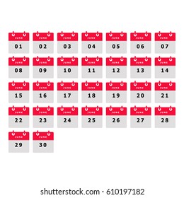 calendar number for June month template illustrator icon vector design set
