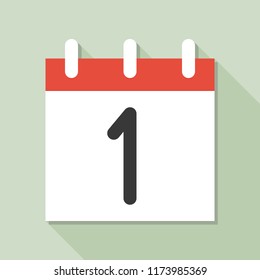 calendar and number one, calendar icon set, flat design vector with long shadow