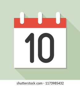 calendar and number ten, calendar icon set, flat design vector with long shadow