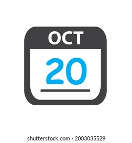 calendar - Oct 20 icon illustration, October flat vector design
