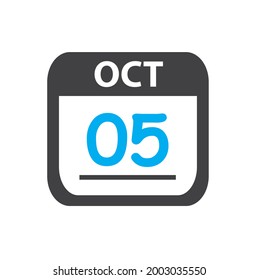 calendar - Oct 5 icon illustration, October flat vector design