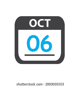 calendar - Oct 6 icon illustration, October flat vector design