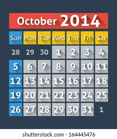Calendar for October 2014