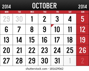 Calendar for October 2014