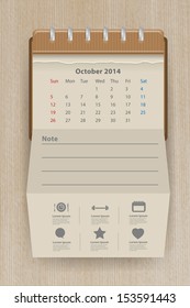 Calendar october 2014, Creative folded paper with business icon on wood texture background, workflow layout, diagram, step up options, web banner template, Vector illustration modern template design