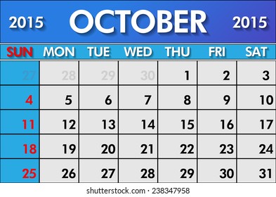 Calendar for October 2015 