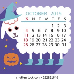 calendar october 2015 with sheep in flat style