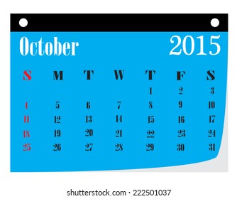 Calendar October 2015 . vector