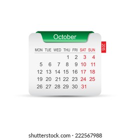 Calendar October 2015. Vector illustration 