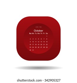 Calendar October 2016 vector design. Week starts from Sunday.