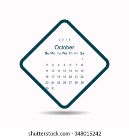 Calendar October 2016 vector design. Week starts from Sunday. icon