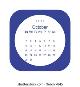 Calendar October 2016 vector design. Week starts from Sunday. icon, vector illustration. Modern design. Flat design style