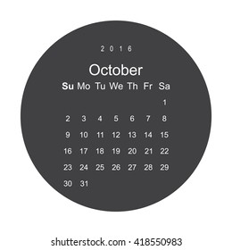 Calendar October 2016 vector design