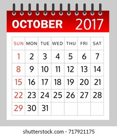 Calendar of October 2017 on white background - illustration - Vector EPS 10
