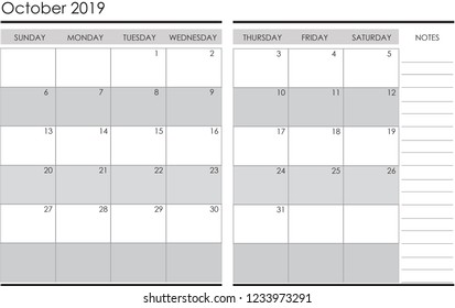 Calendar October 2019