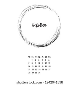 Calendar for October 2019