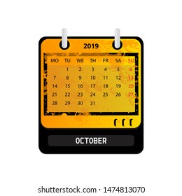 Calendar October 2019 in flat style. Vector illustration