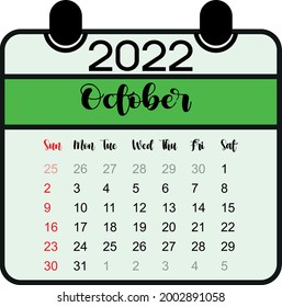 Calendario Octubre 2022 semana inicio domingo